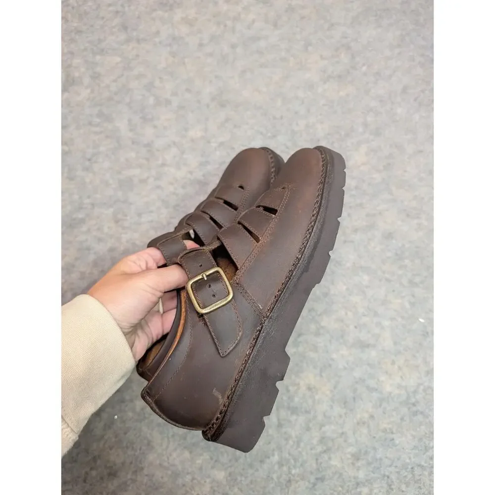 Natural Sport Brown Leather Fisherman Sandals 6.5M T-Strap Sole Massage Comfort